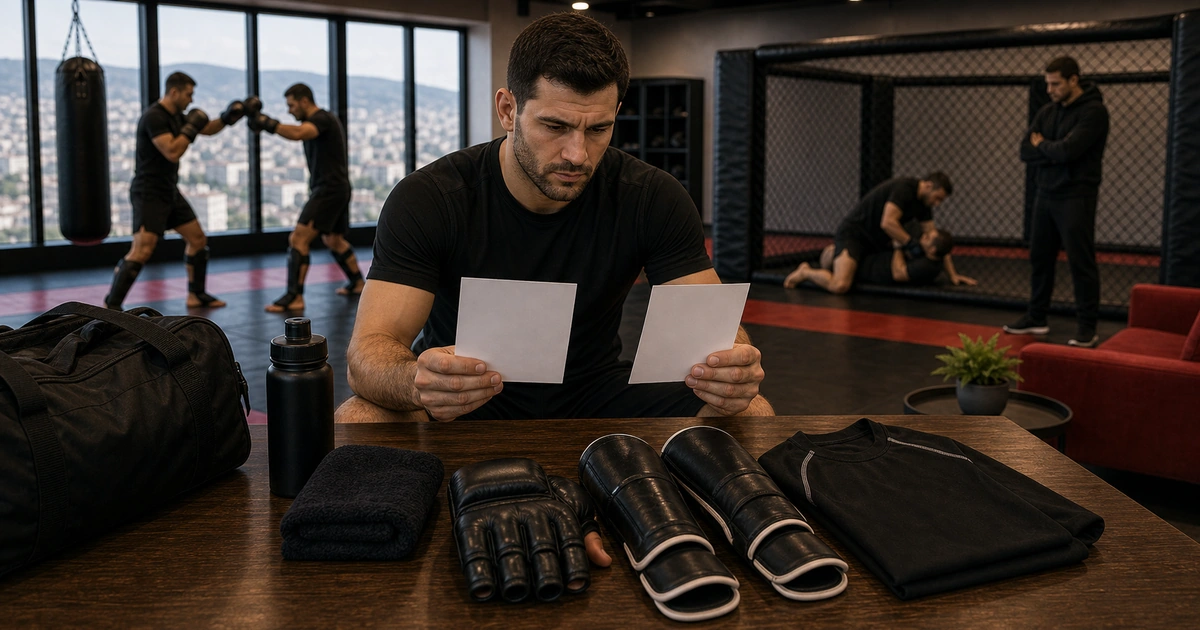 Cinematic MMA camp scene for Training-Only vs Bed & Breakfast MMA Camp: What Is Included? in Tbilisi, Georgia